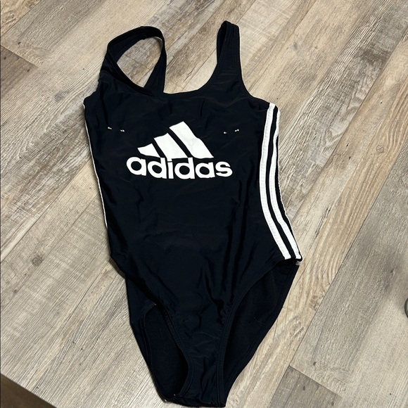 Pierced Nipple Adidas Black and White Racerback One Piece Swimsuit - Picture 1 of 5